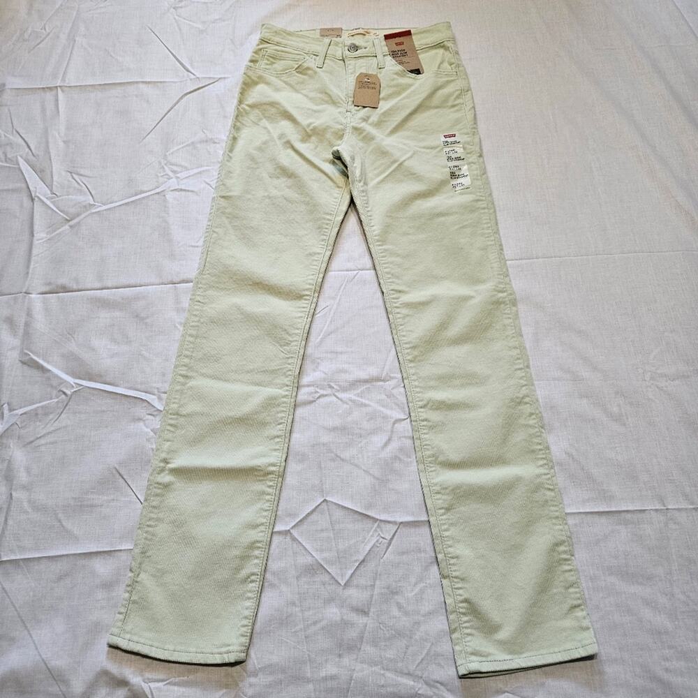 Levi's 724 Corduroy High Rise Slim Straight Light Green Pants Long 4/27